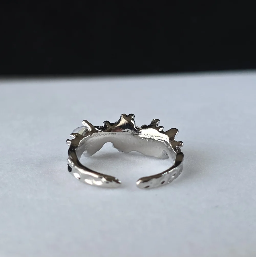 Triple Opalite Orb Moonlight Celestial Open Back Ring Faux Moonstone Opal Size 5